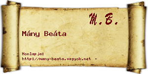 Mány Beáta névjegykártya
